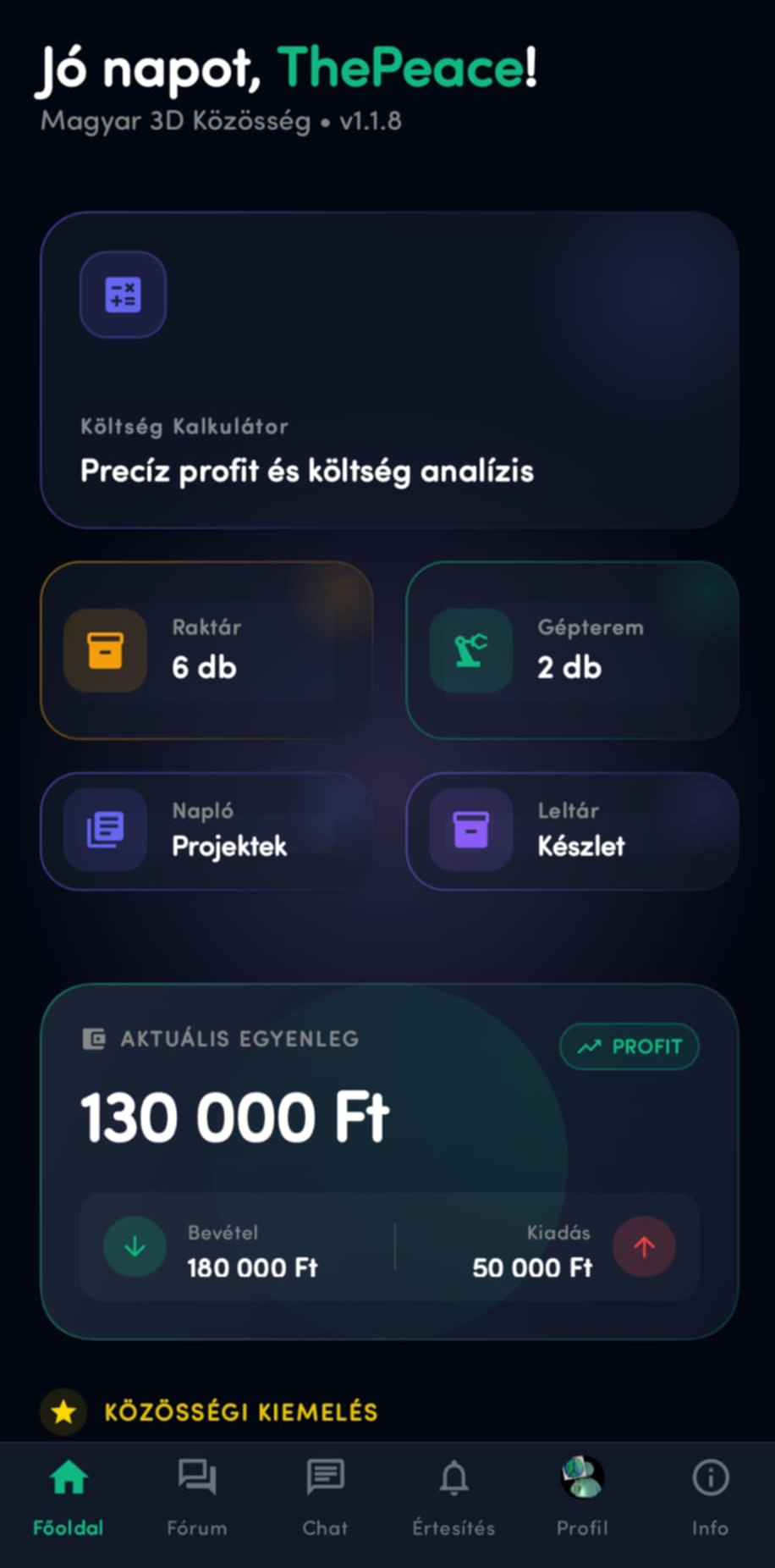 Magyar 3D Közösség App Dashboard
